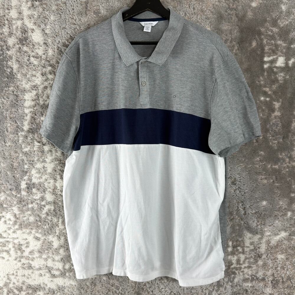 Calvin Klein Size XXL Colorblock Casual Polo Shirt Short Sleeve Collar